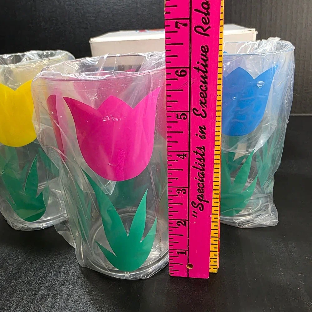 Paradise Beach Club Iced Tea Glasses Set 4 NOS - 22oz Tulip Acrylic‎ Retro